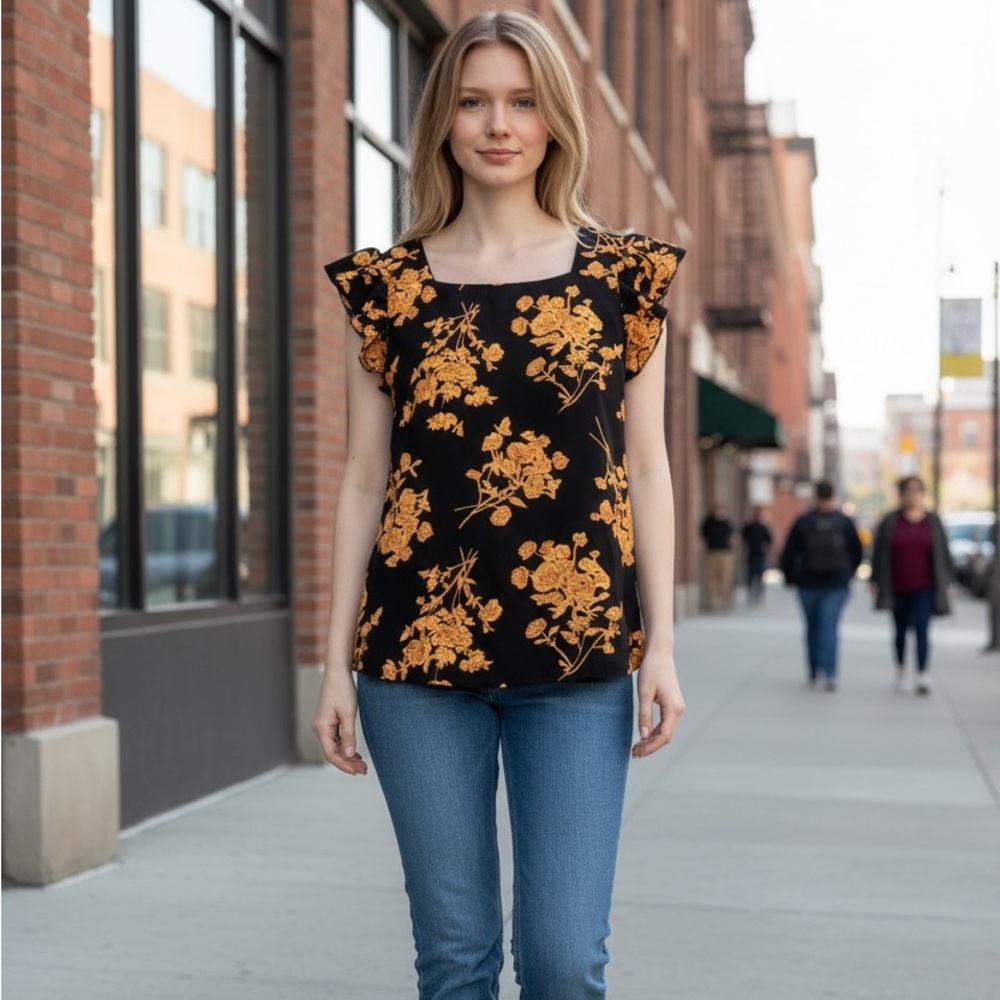 Chic Black and Gold Floral Women's Blouse